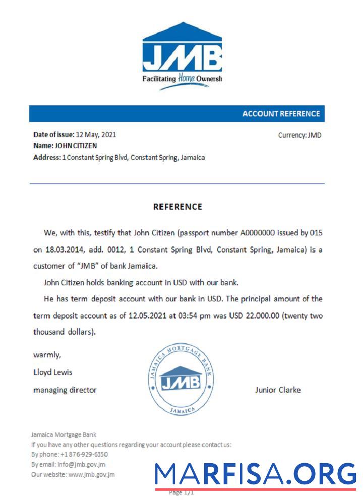 Blank Jamaica Mortgage reference download for verification